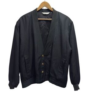 Genelli Men's Size Small Black 3-Button V-Neck Black Silk Vtg Y2K Bomber Jacket